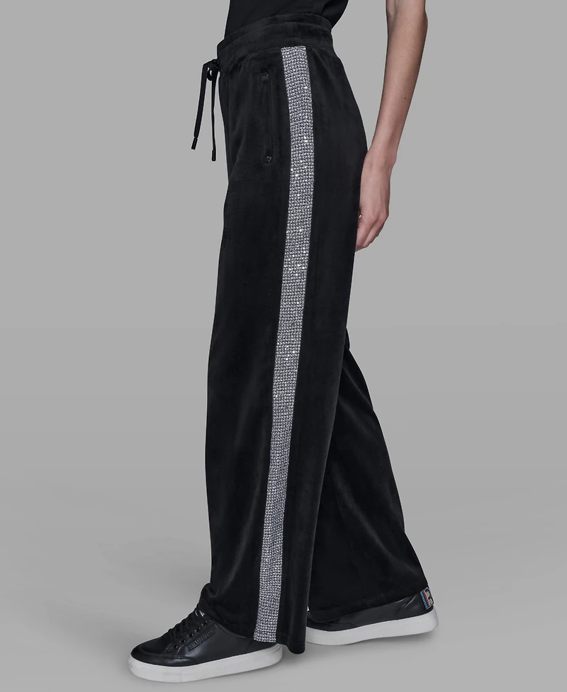 Karl Lagerfeld Paris Petite Rhinestone Trim Track Pant