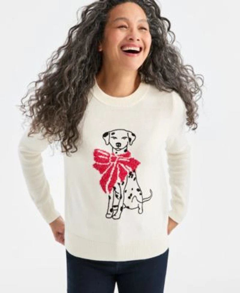 Style Co Womens Crewneck Holiday Whimsy Sweater Macys Exclusive