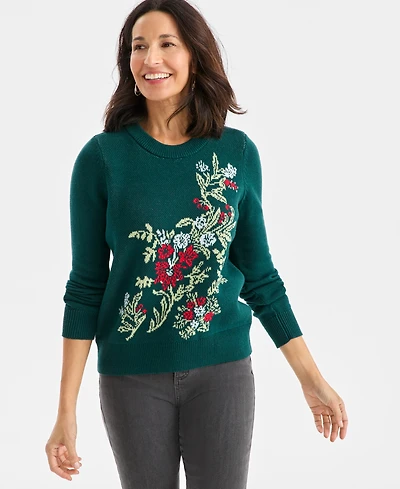 Style & Co Women's Crewneck Floral Whimsy Pullover Sweater, Macy's Exclusive