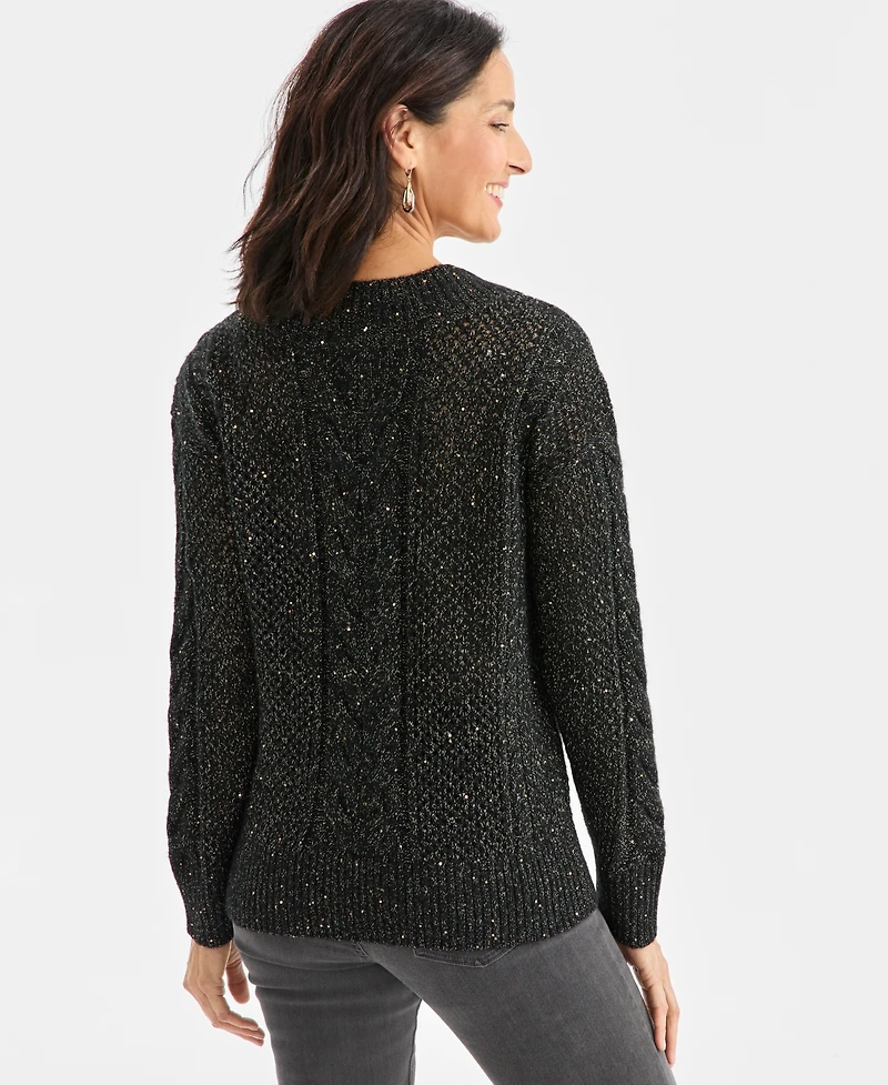 Style & Co Women's Sequin V-Neck Cable-Knit Pullover Sweater, Macy's Exclusive