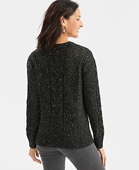 Style & Co Women's Sequin V-Neck Cable-Knit Pullover Sweater, Macy's Exclusive