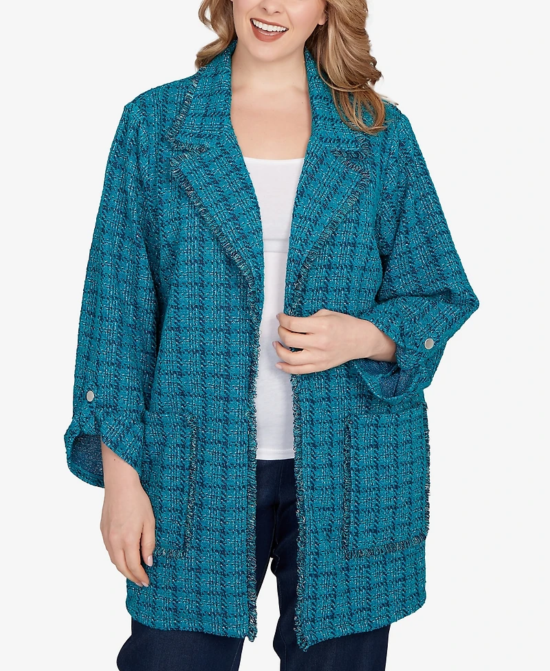 Ruby Rd. Plus Open Front Tweed Patch Pocket Jacket