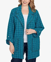 Ruby Rd. Plus Open Front Tweed Patch Pocket Jacket