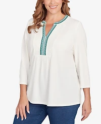 Ruby Rd. Plus Embellished Textured Split Neck Top