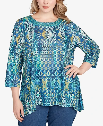 Ruby Rd. Plus Embroidered Kaleidoscope Knit Top