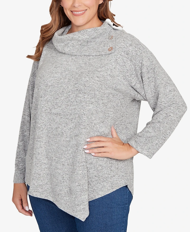 Ruby Rd. Plus Heather Cozy Knit Split Cowl Top