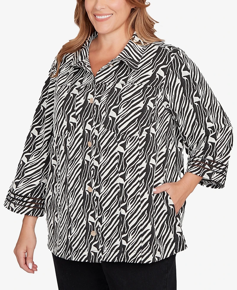 Ruby Rd. Plus Zebra Collared Knit Swing Jacket