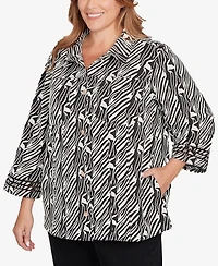 Ruby Rd. Plus Zebra Collared Knit Swing Jacket