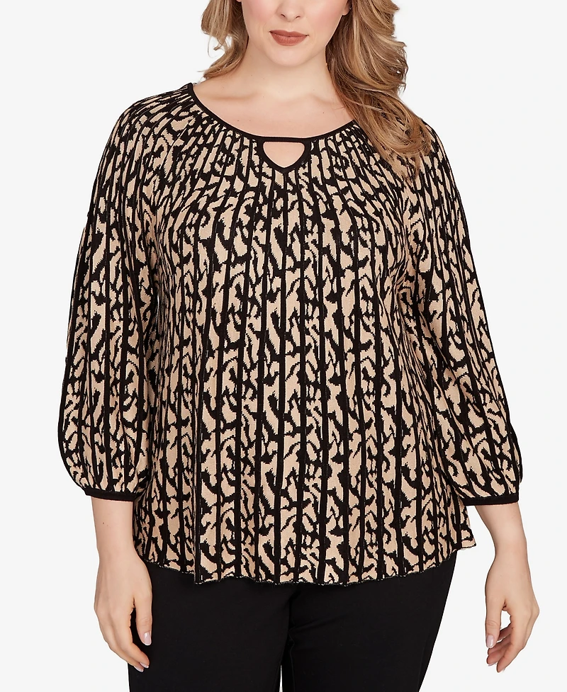 Ruby Rd. Plus Gored Texture Animal Print Sweater