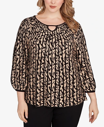 Ruby Rd. Plus Gored Texture Animal Print Sweater
