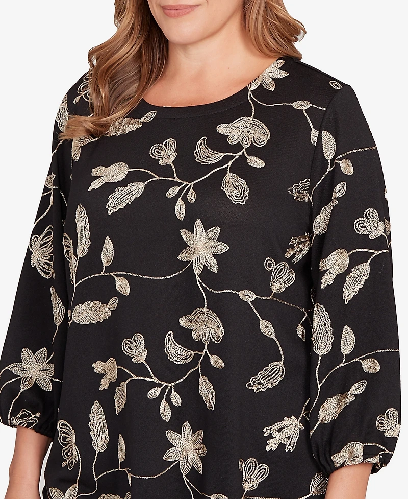 Ruby Rd. Plus Metallic Embroidered Floral Top