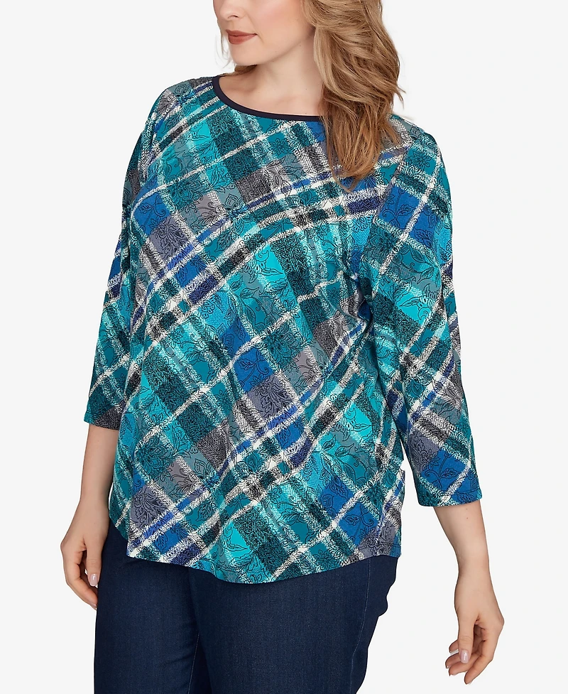 Ruby Rd. Plus Size Solid Tipped Plaid Knit Top