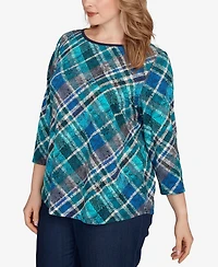 Ruby Rd. Plus Size Solid Tipped Plaid Knit Top