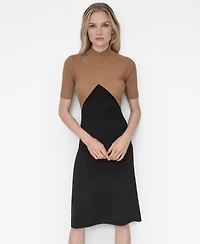 Dkny Petite Colorblock Sliced Short Sleeve Sweater Dress