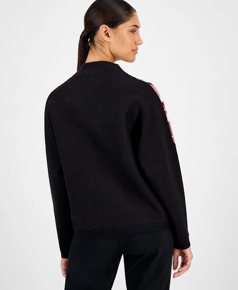 T Tahari Women's Floral Funnel-Neck Long-Sleeve Sweater