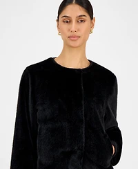 T Tahari Women's Knit-Cuff Faux-Fur Jacket