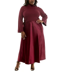 Taylor Plus Long Sleeves Twofer Maxi Dress