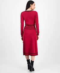 T Tahari Women's Wide-Rib Belted Sweater Dress
