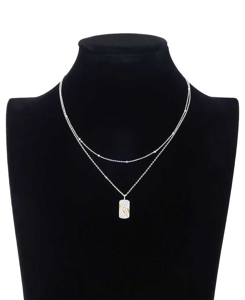 Unwritten Cubic Zirconia Butterfly Tag Pendant Layered Necklace and Earring Set