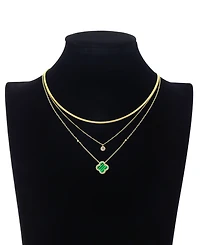 Unwritten Malachite Clover and Cubic Zirconia Bezel Layered Necklace Set