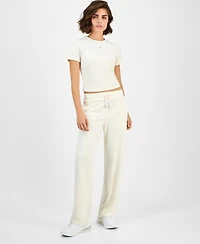 Guess Women's Couture Short-Sleeved Regular Velour T-Shirt
