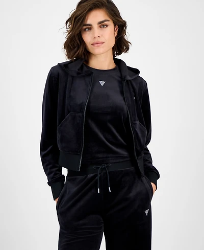 Guess Women's Couture Cropped Velour Hoodie