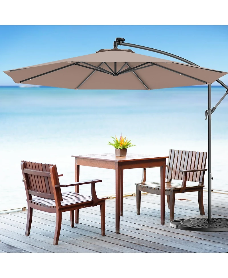 Costway 10' Hanging Solar Led Umbrella Patio Sun Shade Offset Market W/Base