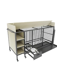 Aostirmotor 57 in. W x 33 in. H x 24 in. D Large Pet Cage with Storage Rack Drawers with Stainless Steel Food in Beige
