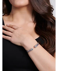 Blue Topaz & Bali Filigree Cuff Bracelet Sterling Silver and 18K Gold
