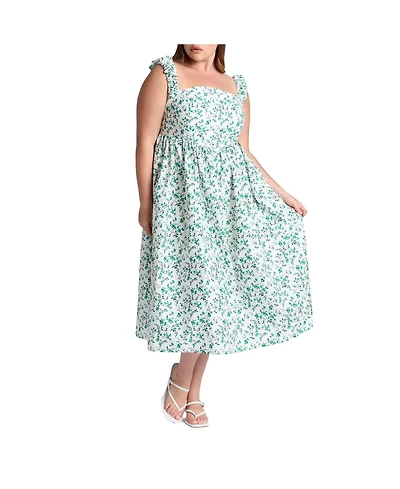 Eloquii Women's Poplin Midi Dress W Corset Details