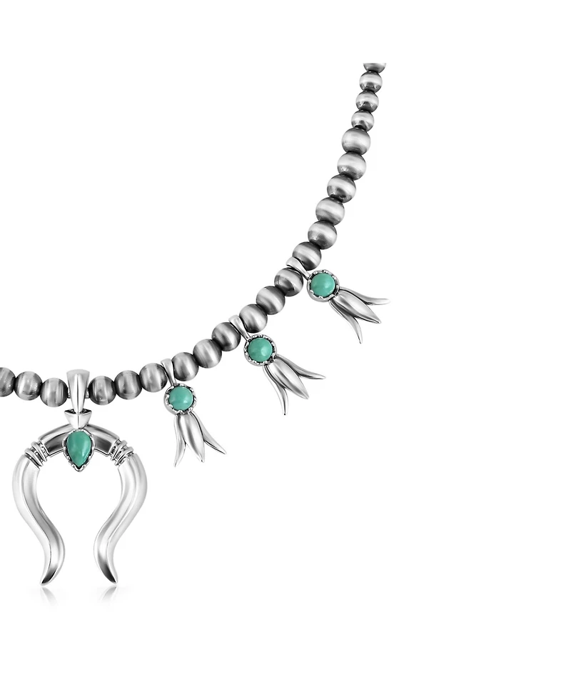 American West Jewelry Sterling Silver Green Turquoise Beaded Squash Blossom Necklace, 16 to 19 Inches