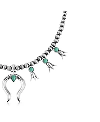 American West Jewelry Sterling Silver Green Turquoise Beaded Squash Blossom Necklace, 16 to 19 Inches