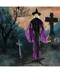 Costway 7.2 Ft Halloween Animatronic Witch with Light up Eyes Creepy Sounds & Movements