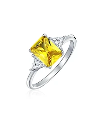 Bling Jewelry Sterling Silver 3CT Carnary Yellow Princess Cut Cz Promise Ring with Trillion Side Stones