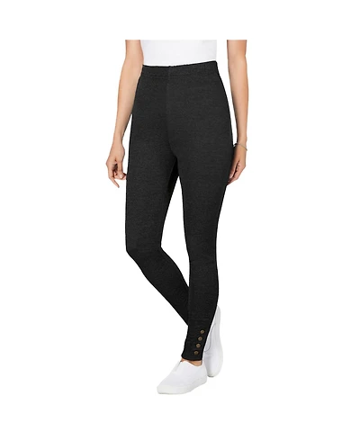 Woman Within Plus Stretch Cotton Snap-Trim Legging