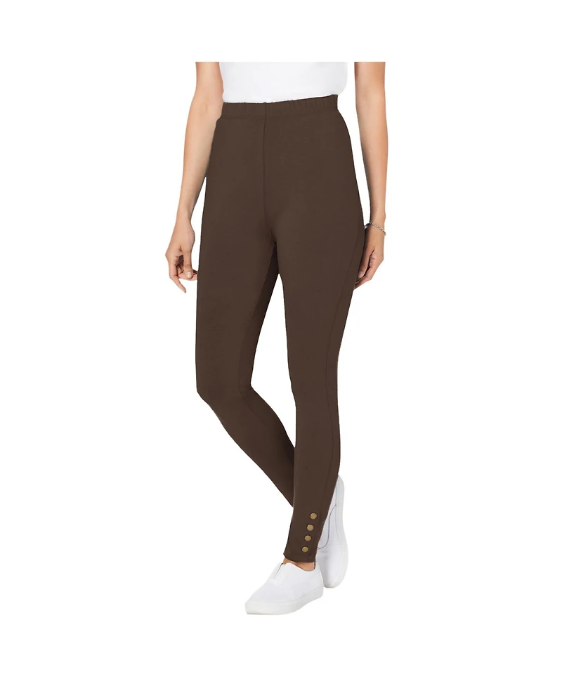 Woman Within Plus Stretch Cotton Snap-Trim Legging