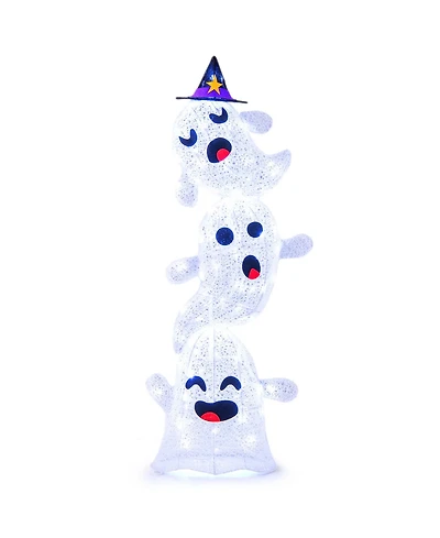 4 Ft Lighted Stacked Ghosts Standing Halloween Decoration with 120 Led Lights and 4 Metal Ground Stakes
