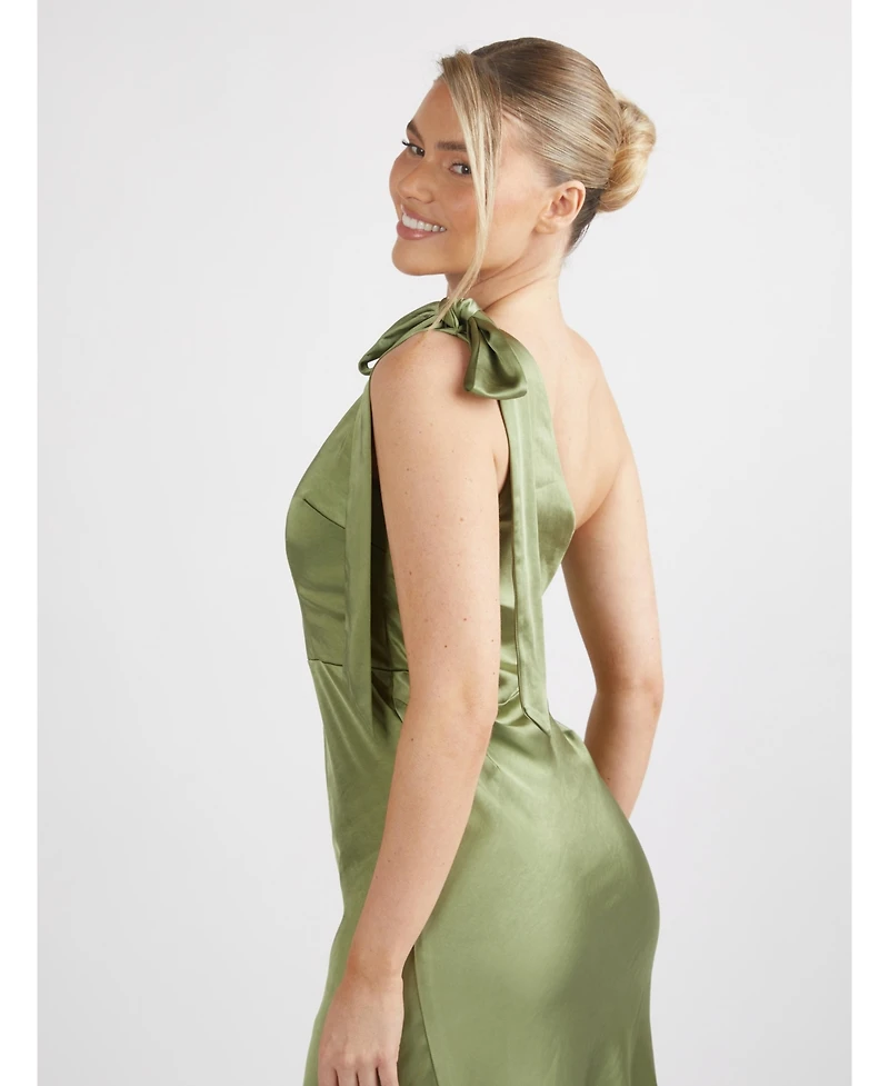 Six Stories Women's Bow One Shoulder Satin Bridesmaid Dress