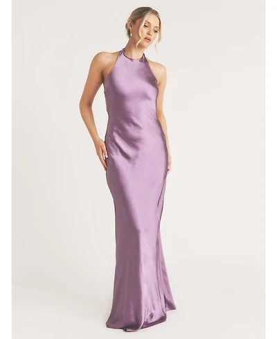 Six Stories Women's Racer Neck Satin Bridesmaid Dress