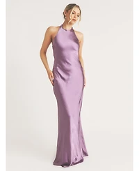Six Stories Women's Racer Neck Satin Bridesmaid Dress