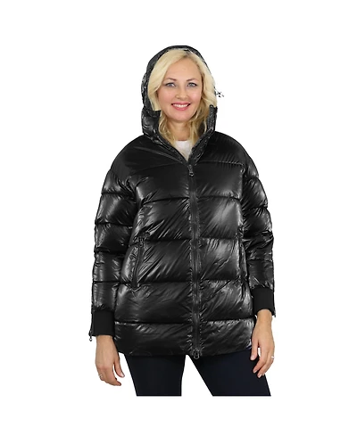 Spire By Galaxy Women's Modern Fit Bubble Parka Jacket w/ Non Detachable Hood
