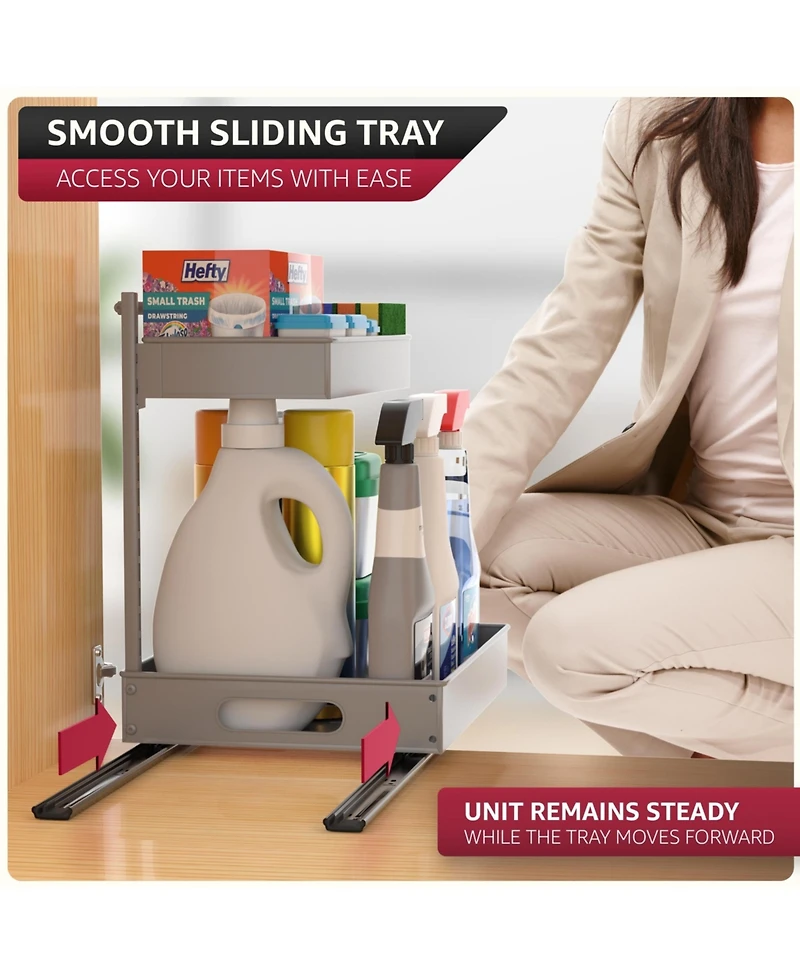 Sorbus 2 Pack 2-Tier Pull-Out Under Sink Organizer and Adhesive Tape - for Kitchen and Bathroom