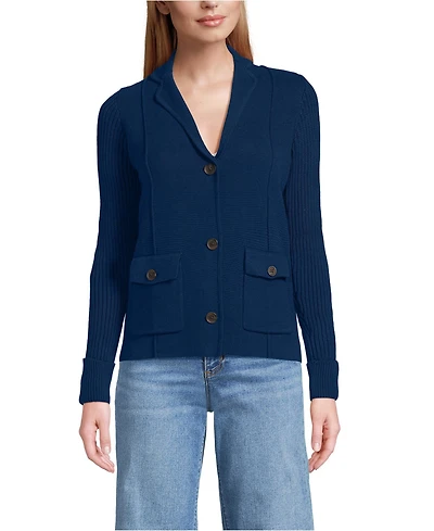 Lands' End Women's Drifter Ribbed Collared Blazer Sweater