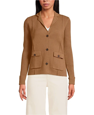 Lands' End Women's Drifter Ribbed Collared Blazer Sweater