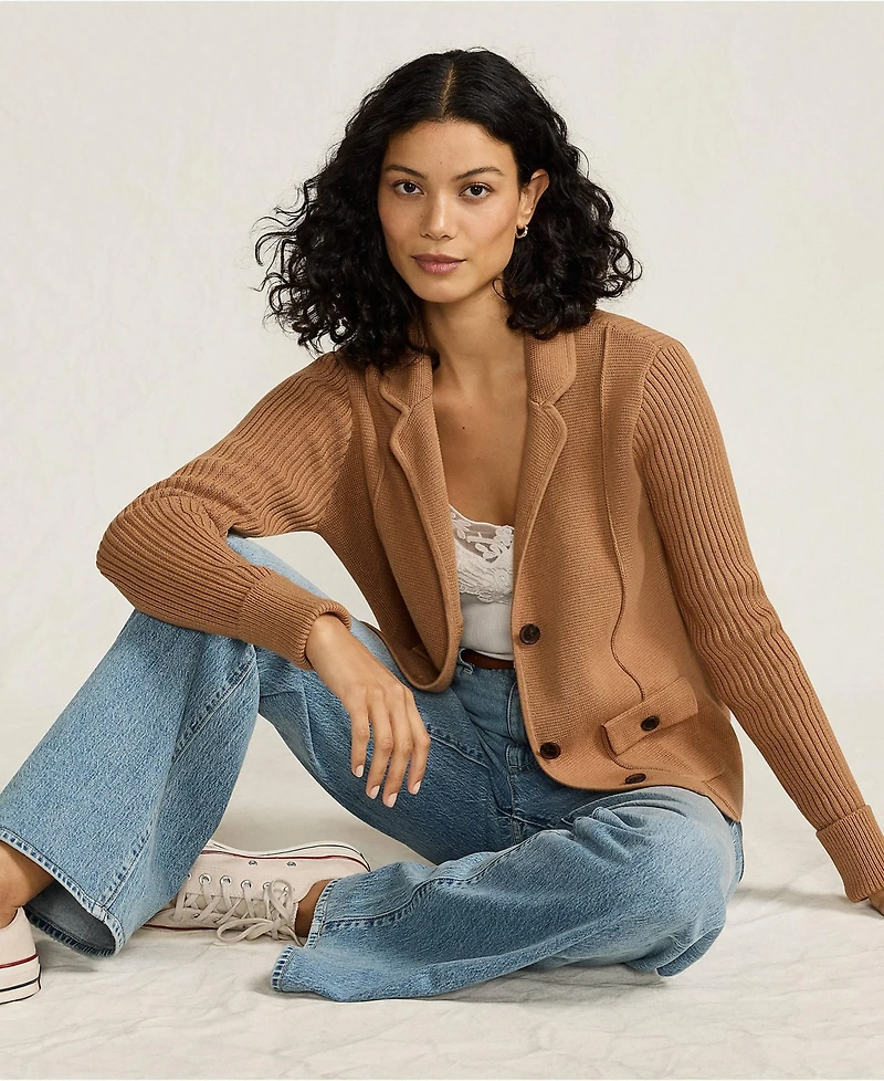 Lands' End Women's Drifter Ribbed Collared Blazer Sweater