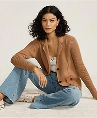 Lands' End Women's Drifter Ribbed Collared Blazer Sweater