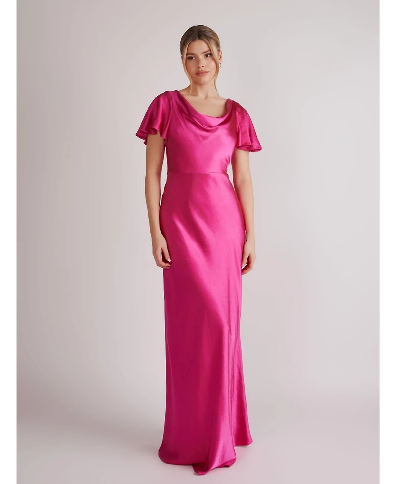 Six Stories Women's Flutter Sleeve Satin Bridesmaid Dress