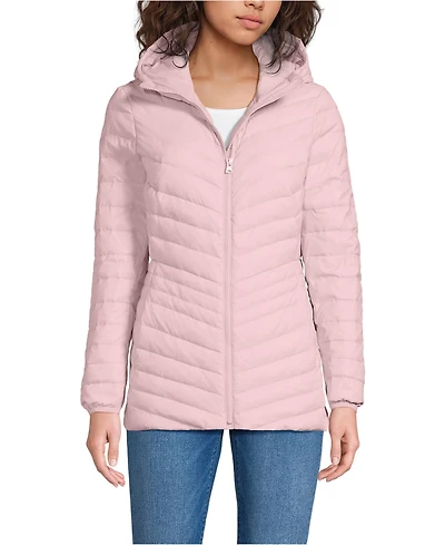 Lands' End Women's Petite Wanderweight Packable Down Hooded Long Jacket