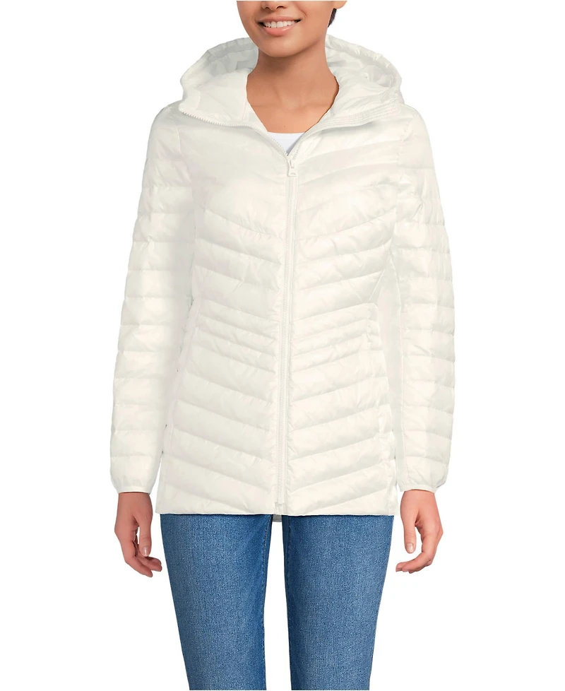 Lands' End Women's Petite Wanderweight Packable Down Hooded Long Jacket