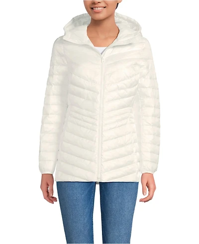 Lands' End Women's Petite Wanderweight Packable Down Hooded Long Jacket